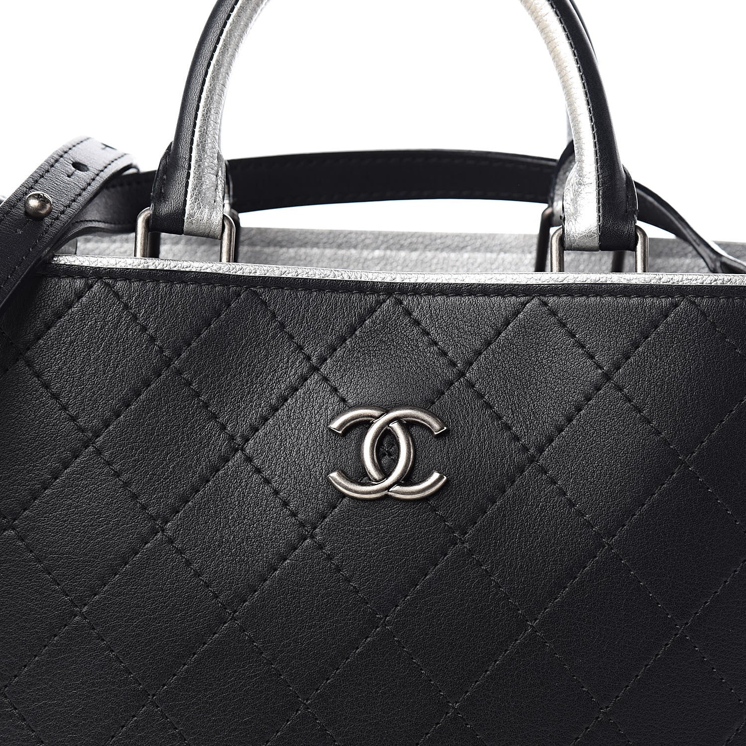 Chanel Bullskin Stitched Bi-Color Medium Shopping Tote Black Silver 10 of 10