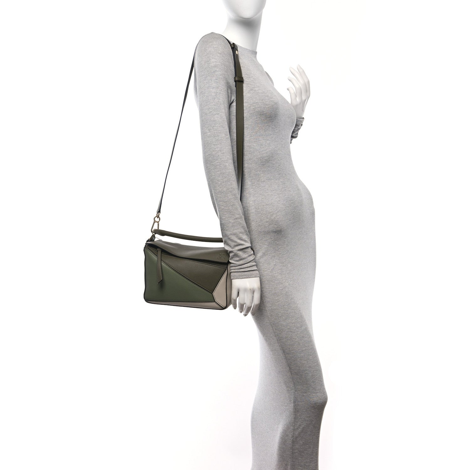 Loewe Grained Calfskin Small Puzzle Bag Autumn Green Light Oat 2 of 9