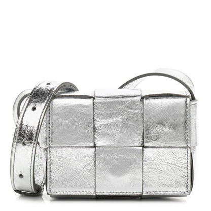 Bottega Veneta Metallic Lambskin Maxi Intrecciato Extra Mini Cassette Crossbody Bag Silver 1 of 9