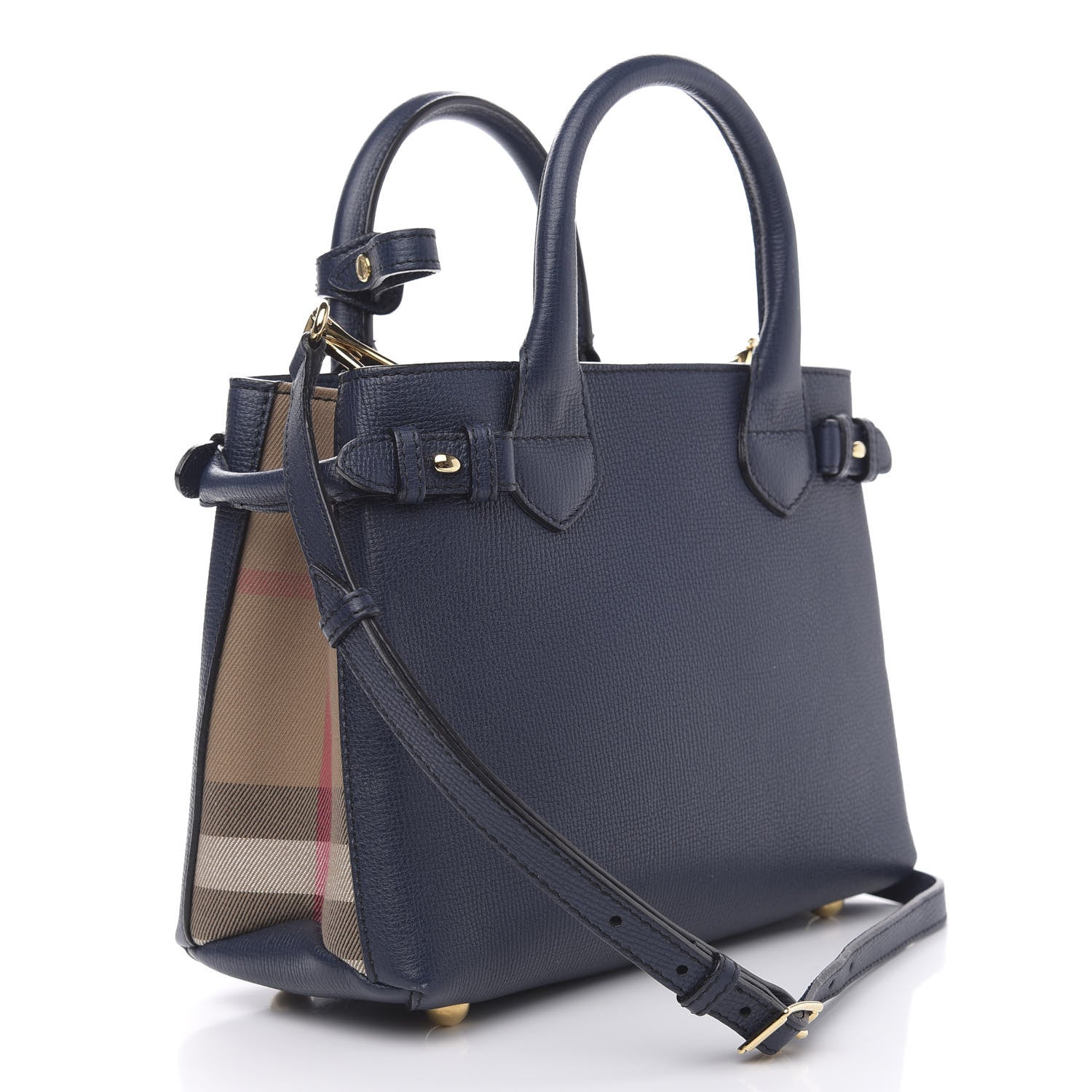 Burberry Grainy Calfskin House Check Small Banner Tote Midnight Blue 3 of 11