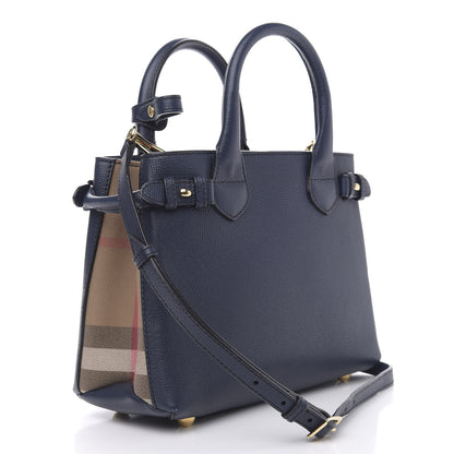 Burberry Grainy Calfskin House Check Small Banner Tote Midnight Blue 3 of 11