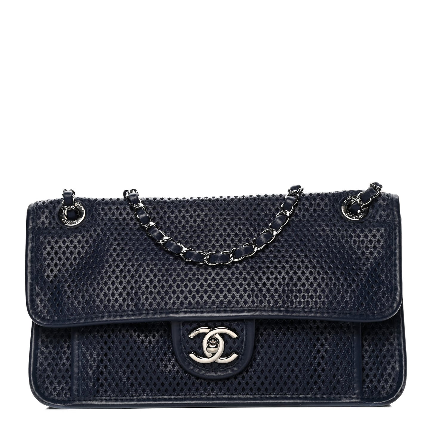 Perforated Calfskin Large Up In The Air Flap Dark Blue