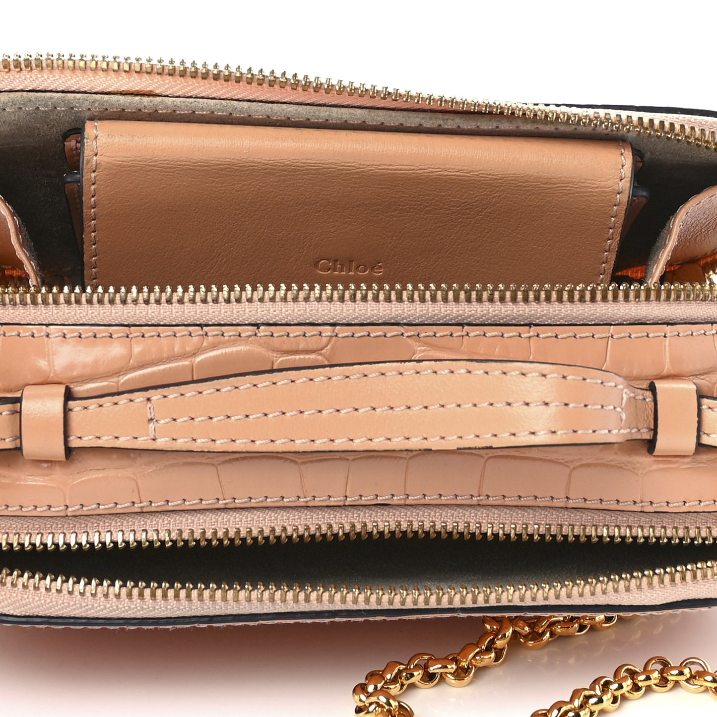 Calfskin Crocodile Embossed Mini C Vanity Bag Nut