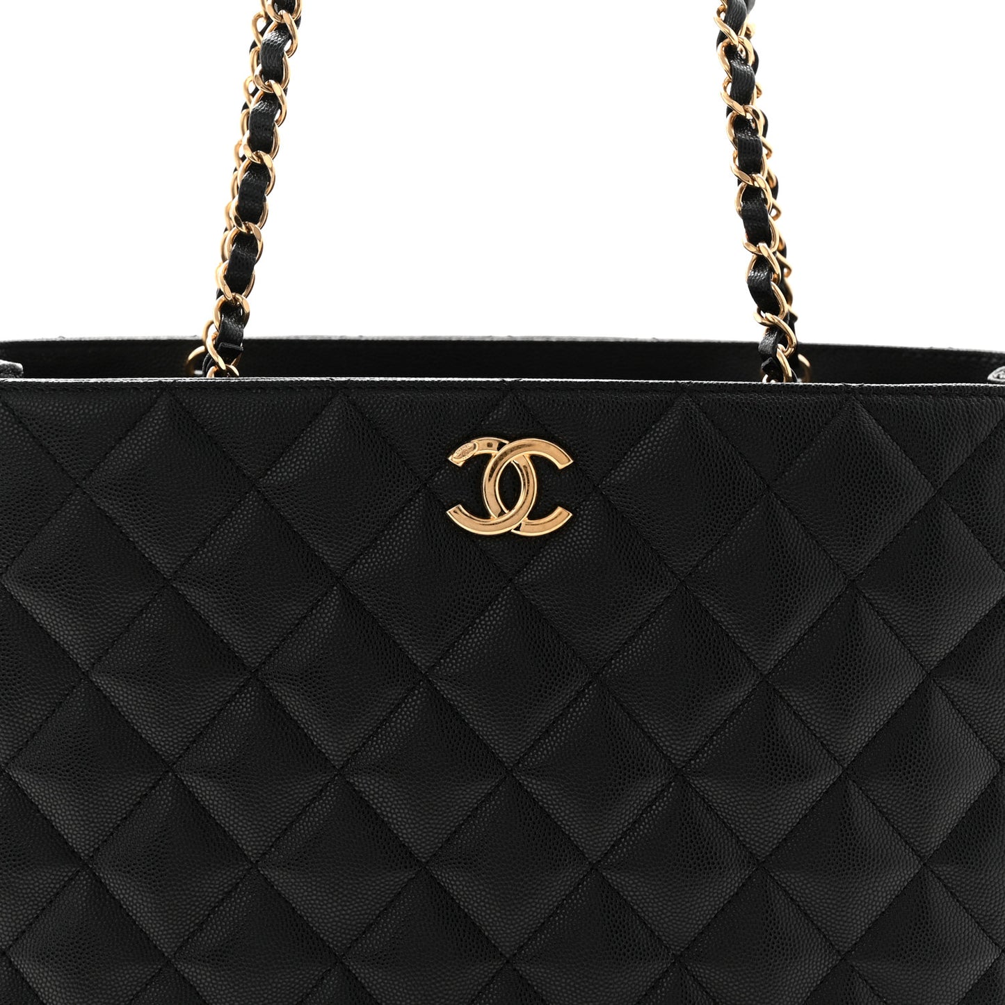 Caviar Quilted Small Shopping Tote Black
