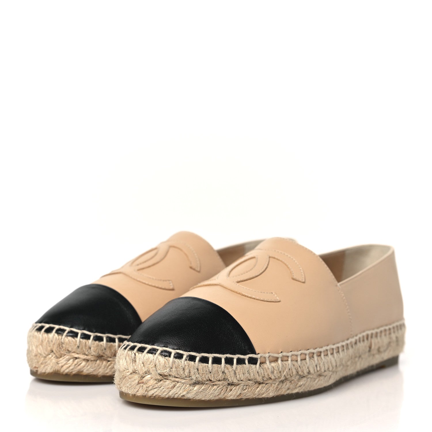 Chanel Lambskin CC Espadrilles 39 Beige Black 3 of 9