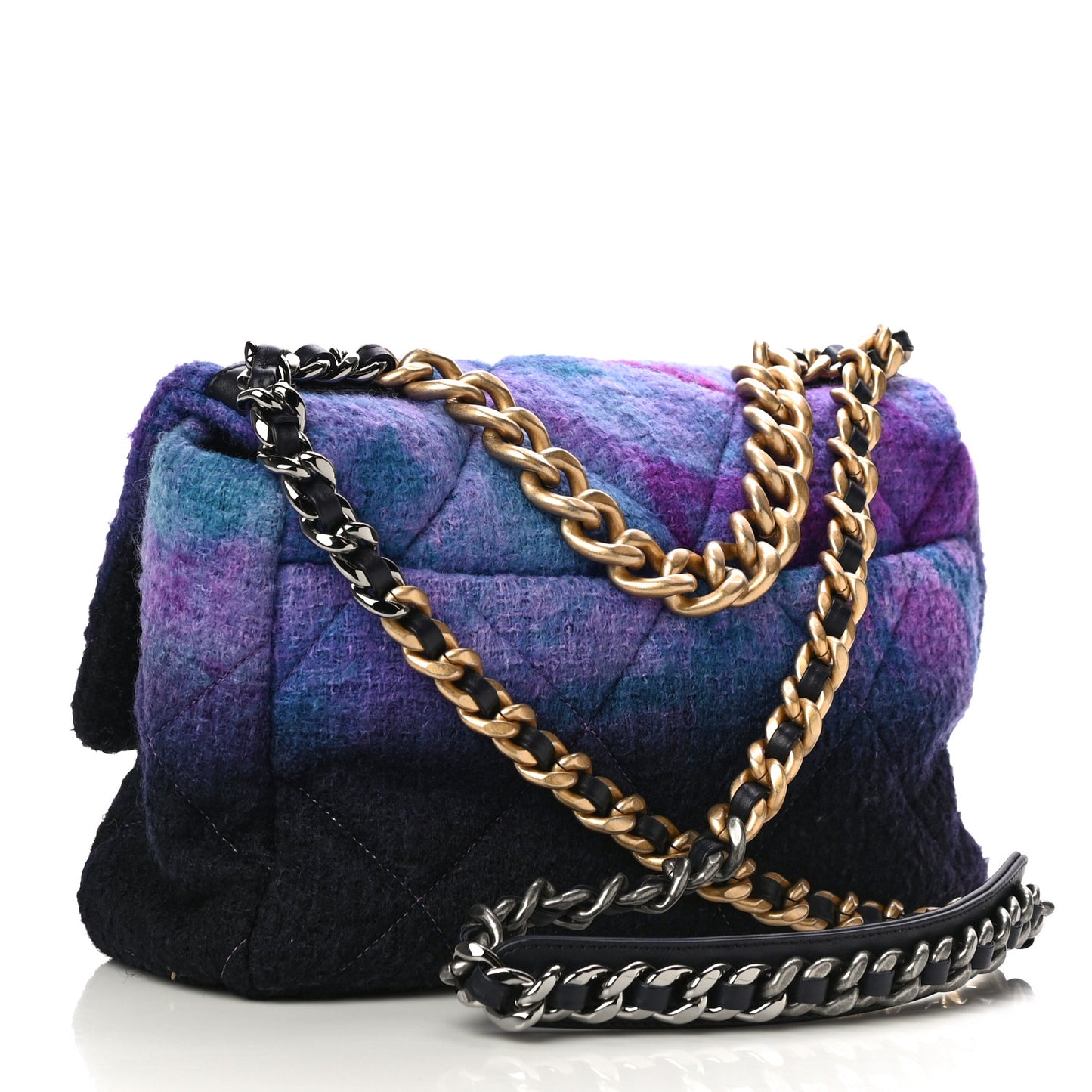 Wool Tweed Quilted Large Chanel 19 Flap Purple Black Blue