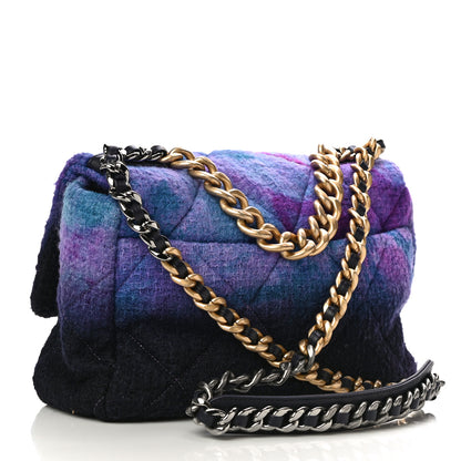 Chanel Wool Tweed Quilted Large Chanel 19 Flap Purple Black Blue 3 of 10