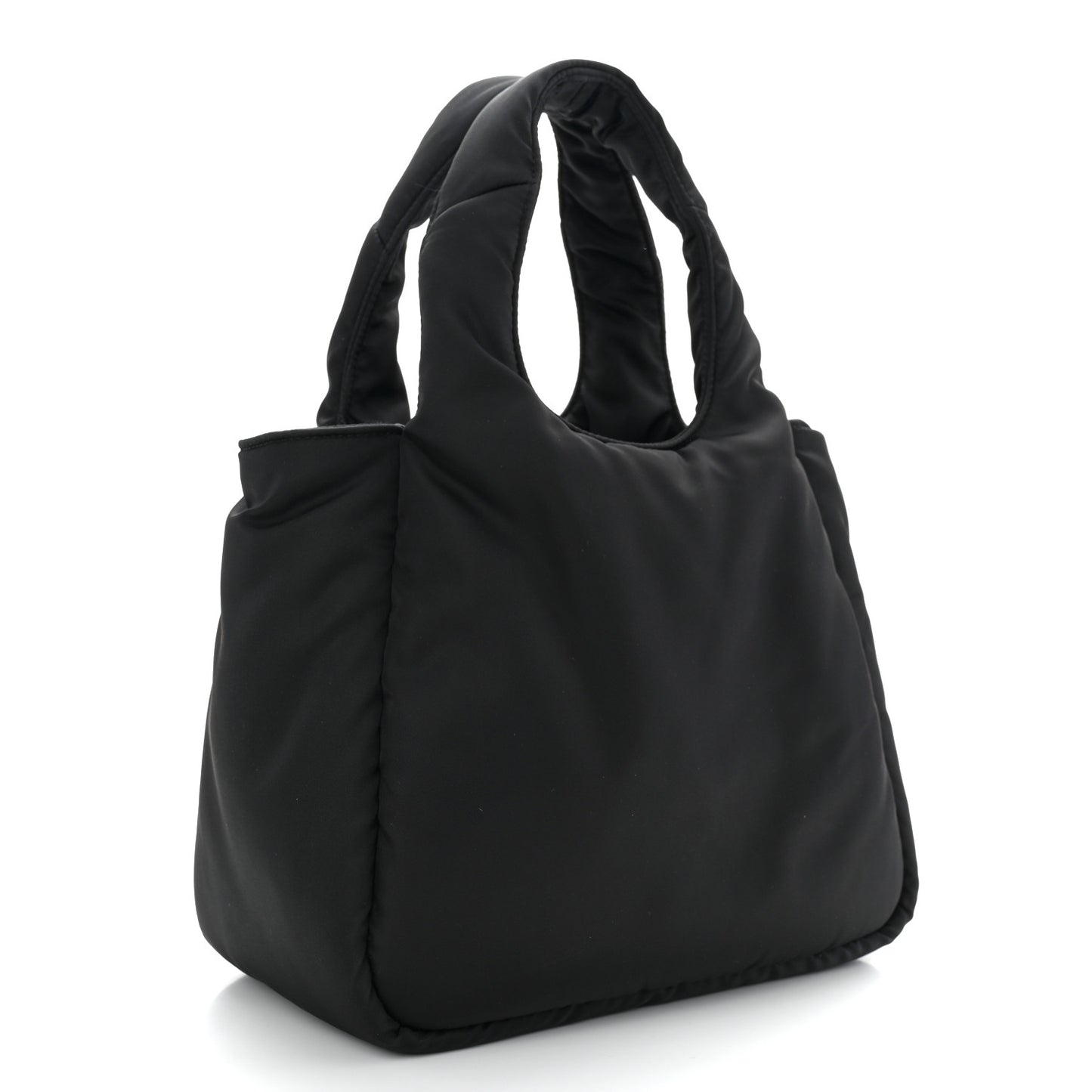 Re-Nylon Soft Padded Small Double Handled Shoulder Bag Black