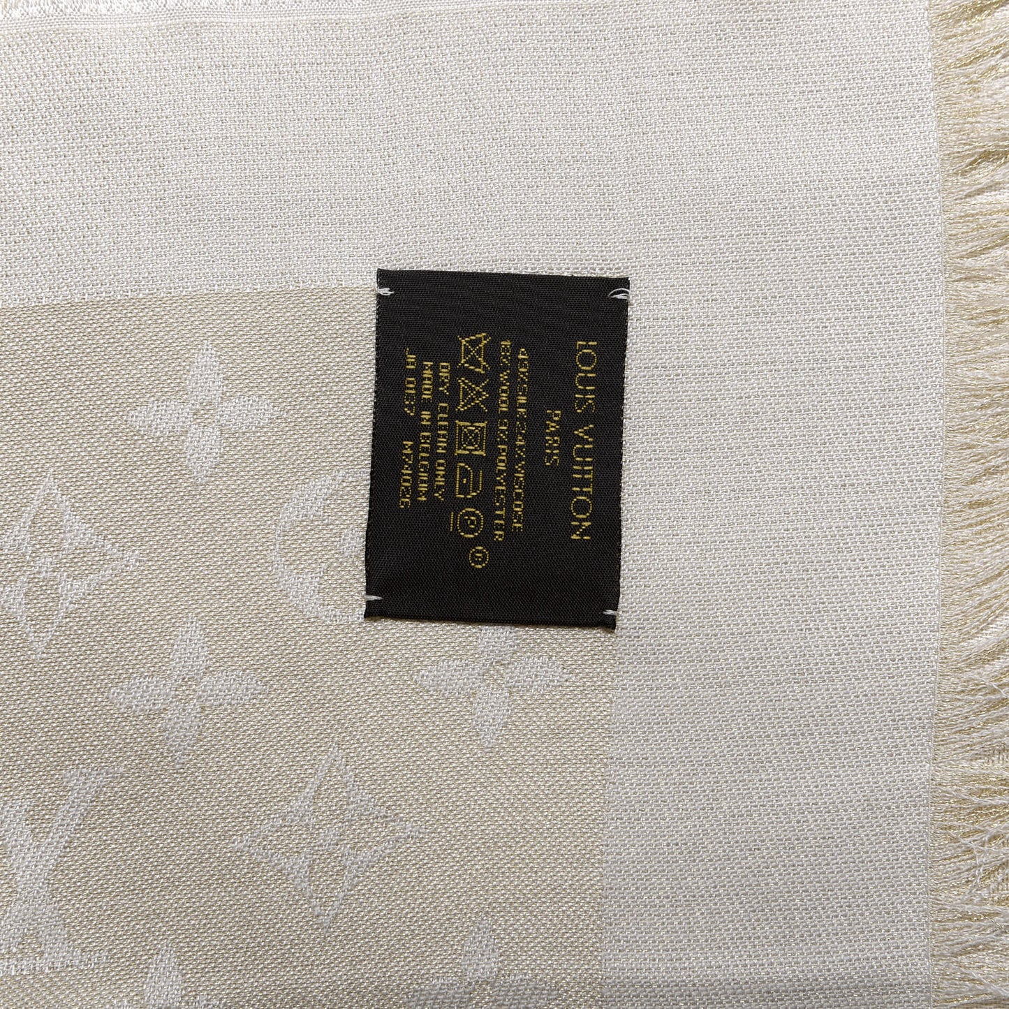 Silk Wool Monogram Shine Shawl Beige