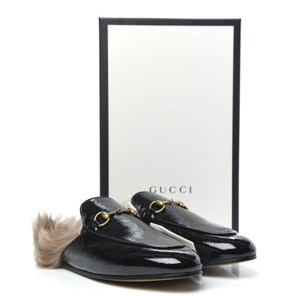 Gucci Patent Fur Womens Princetown Slippers 40 Black Natural 8 of 8