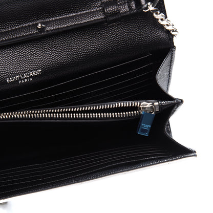 Saint Laurent Grain De Poudre Matelasse Bi-Color Chevron Monogram Chain Wallet White Black 4 of 9