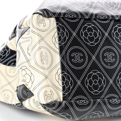 Chanel Coated Canvas Camellia Medium Shopping Tote Black Beige 6 of 10
