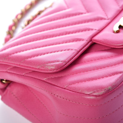 Chanel Lambskin Chevron Quilted Mini Square Flap Fuchsia 12 of 22