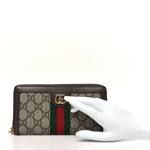 GG Supreme Monogram Web Ophidia Zip Around Wallet Brown