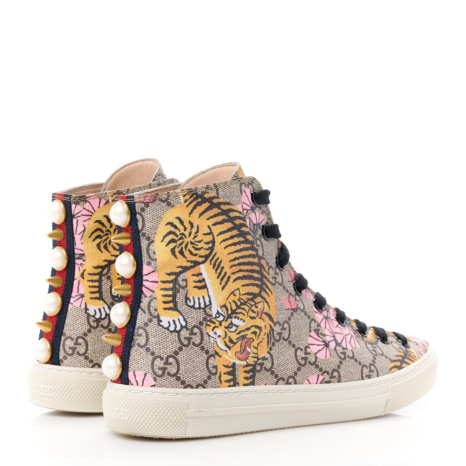 Gucci GG Supreme Monogram Bengal Pearl Womens High Top Sneakers 36 Beige Pink 4 of 9