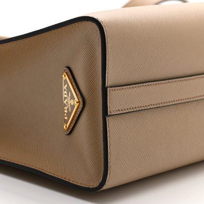 Prada Saffiano Lux Logo Embossed Large Shoulder Tote Handbag Beige 16 of 20