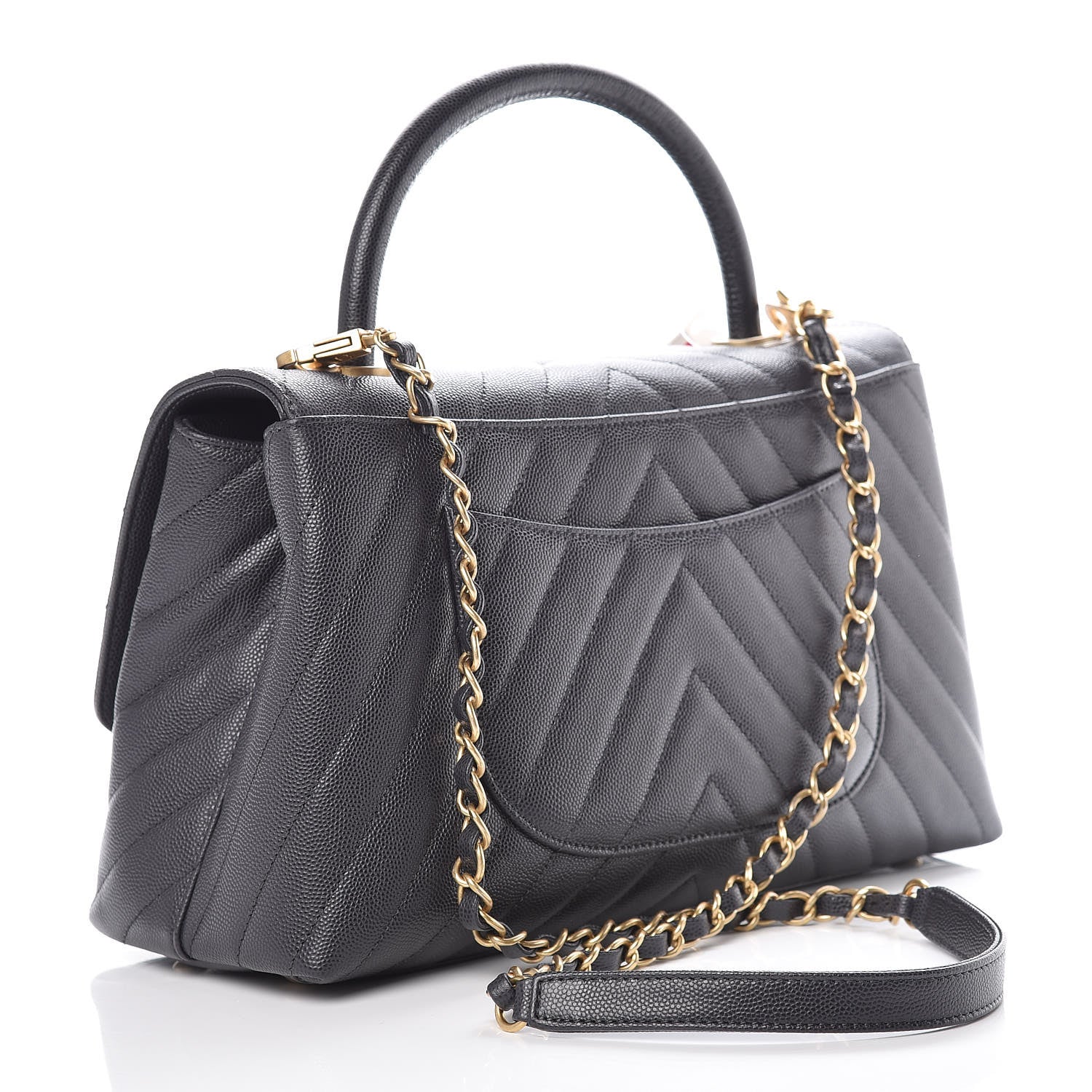 Chanel Caviar Chevron Quilted Small Coco Handle Flap Dark Grey 4 of 11