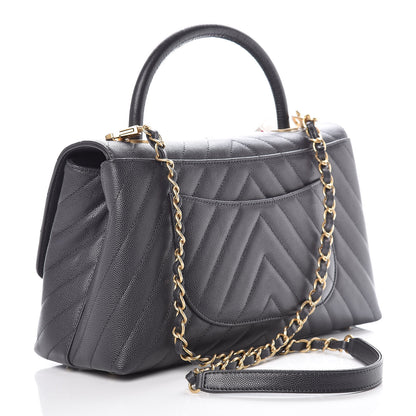 Chanel Caviar Chevron Quilted Small Coco Handle Flap Dark Grey 4 of 11