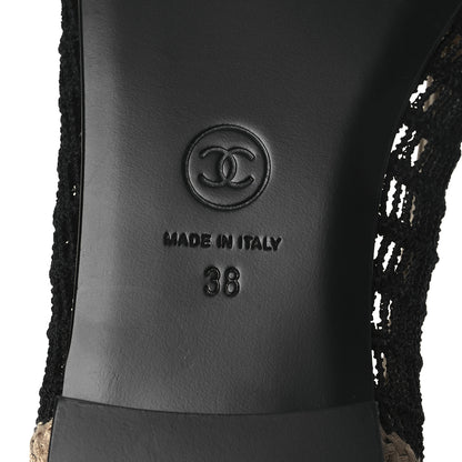 Chanel Raffia Cap Toe Ballerina Flats 38 Black Beige 8 of 12