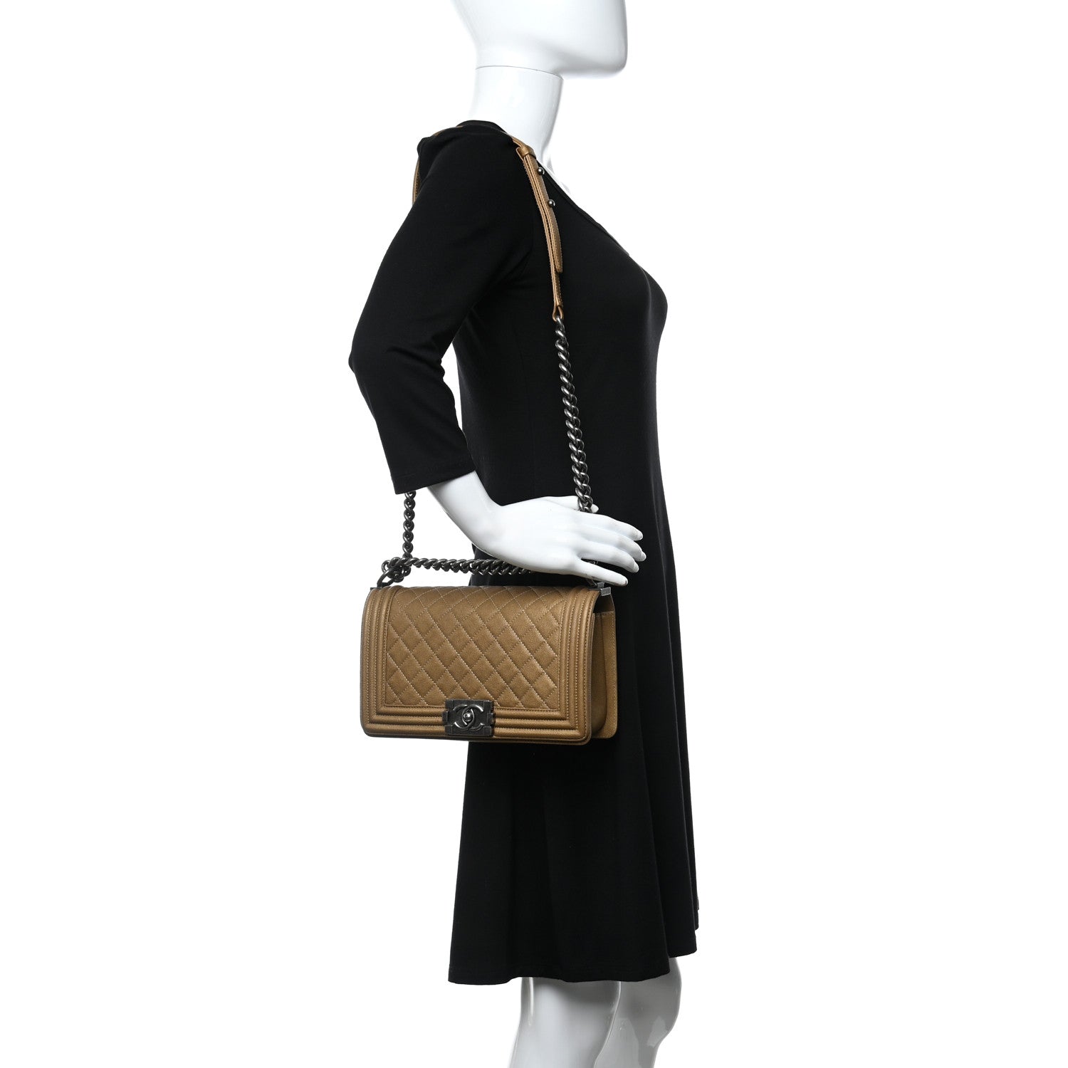 Chanel Caviar Quilted Medium Boy Flap Dark Beige 2 of 14