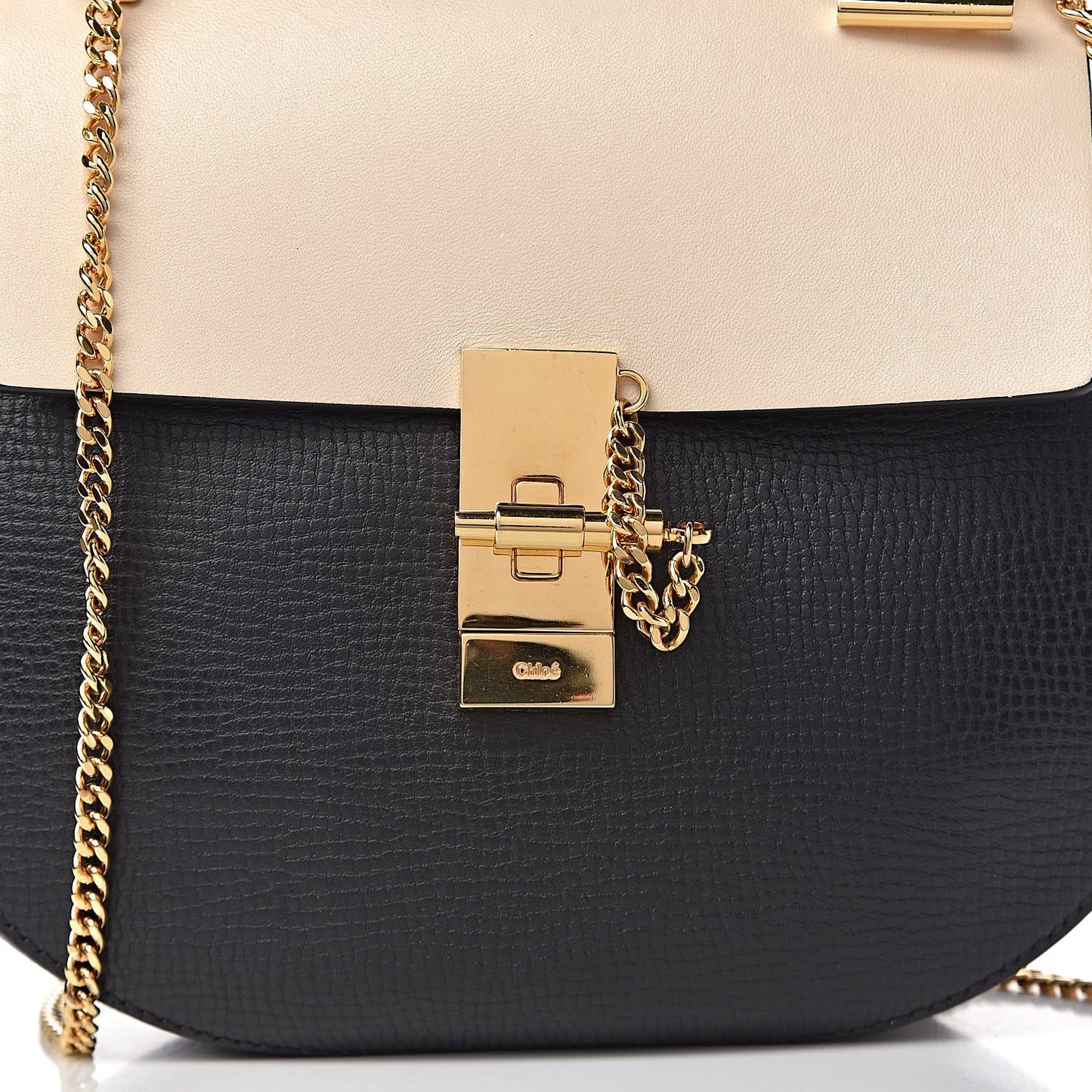 Grained Calfskin Lambskin Bi-Color Drew Shoulder Bag Black Powder Beige