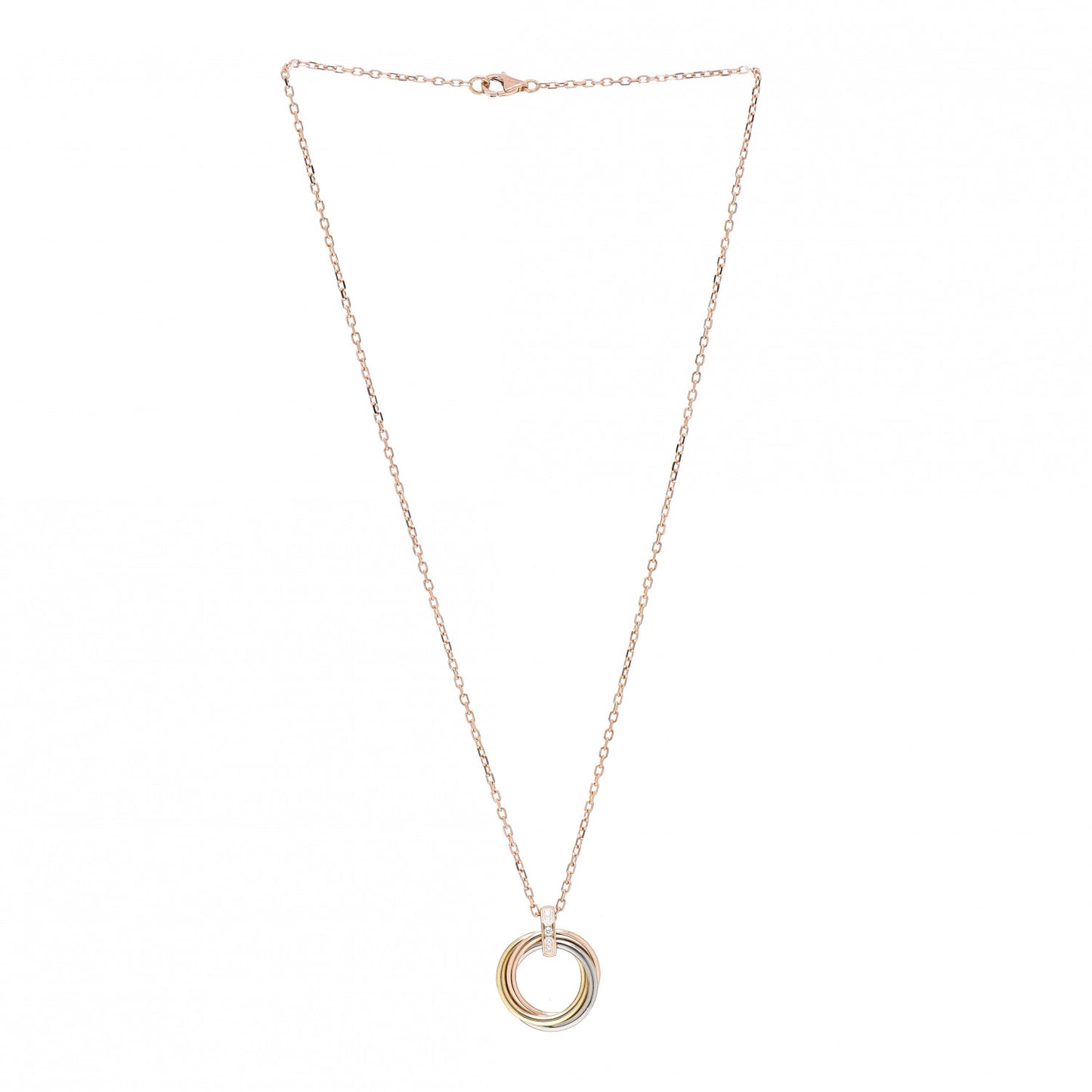 18K Pink White Yellow Gold Diamond Trinity Pendant Necklace