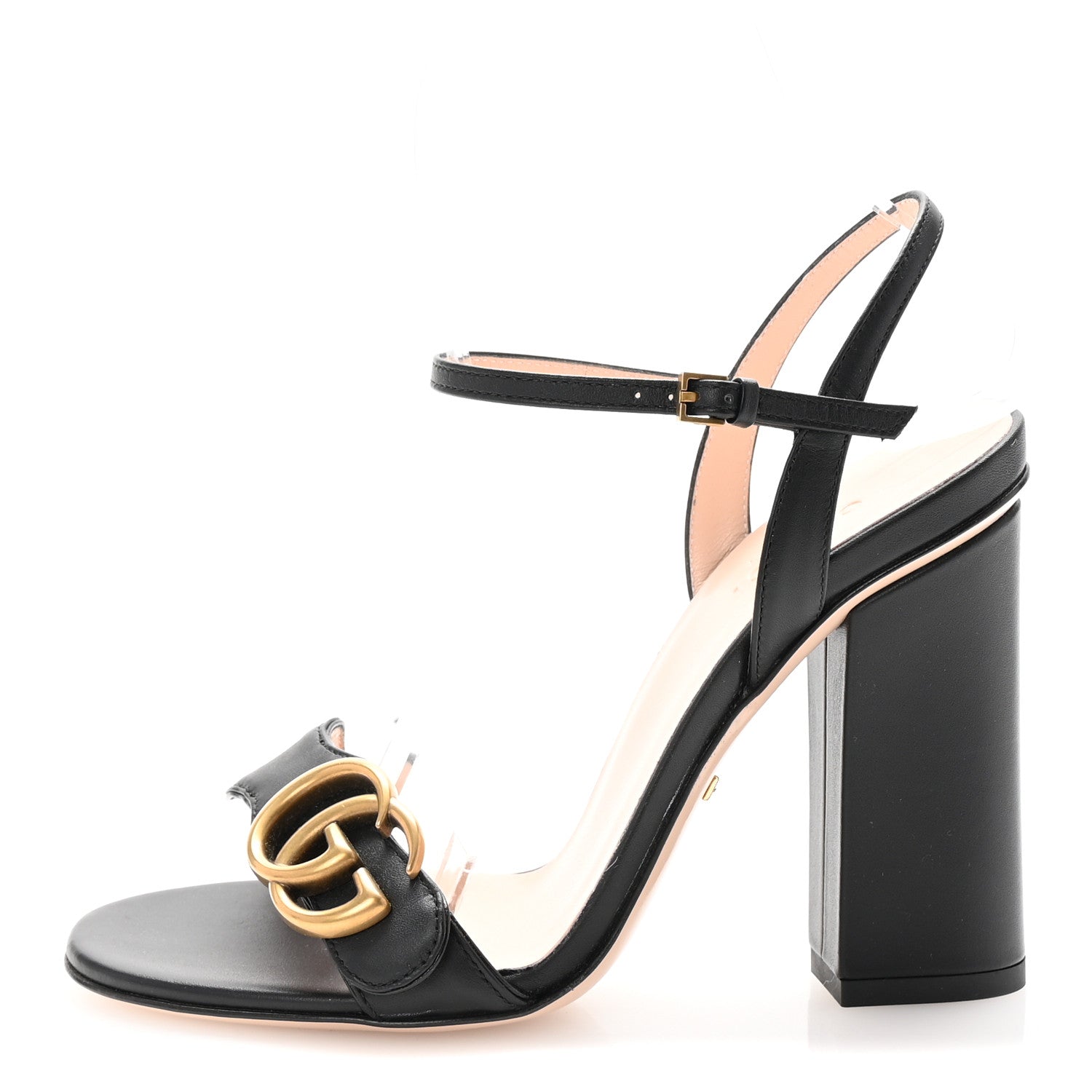 Gucci Lifford Calfskin GG Marmont Ankle Wrap 105mm Sandals 35 Black 1 of 9
