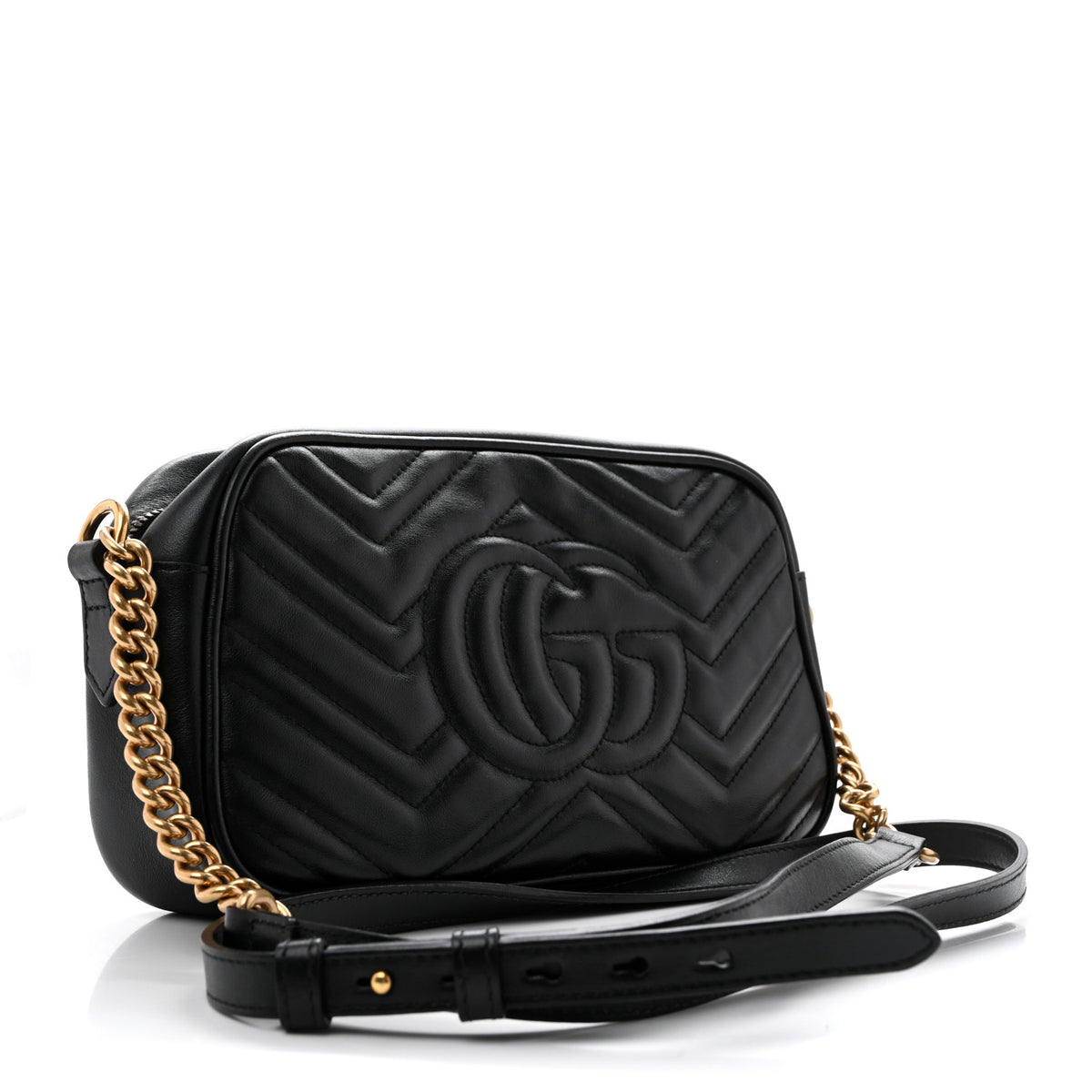 Calfskin Matelasse Small GG Marmont Chain Shoulder Bag Black