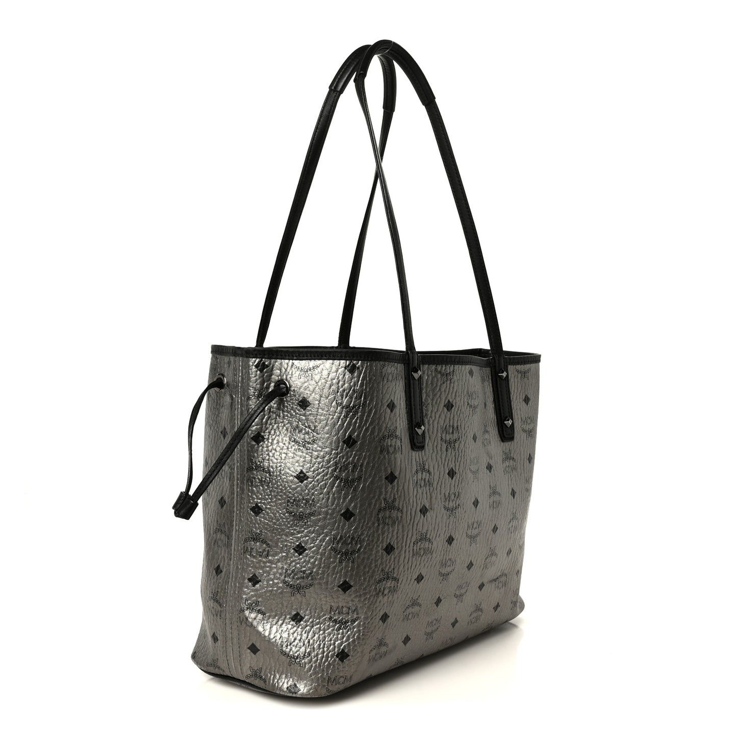 Metallic Visetos Medium Reversible Shopper Tote Silver Black