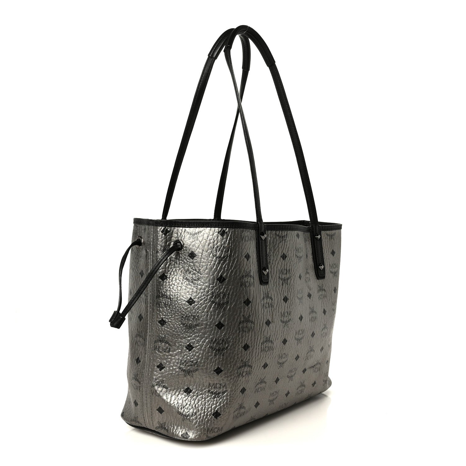 MCM Metallic Visetos Medium Reversible Shopper Tote Silver Black 4 of 18