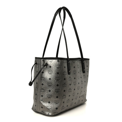 MCM Metallic Visetos Medium Reversible Shopper Tote Silver Black 4 of 18