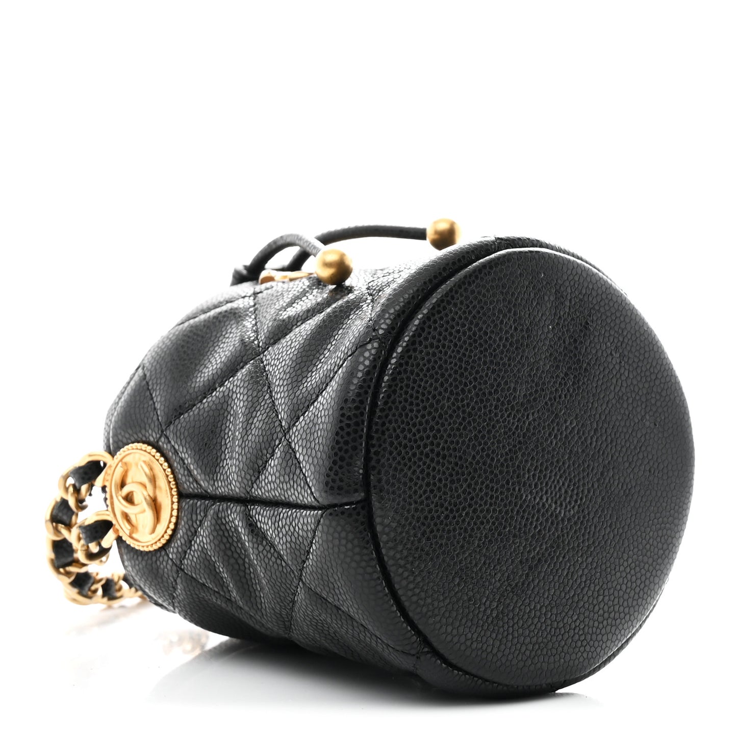 Caviar Quilted Twist Your Buttons Micro Bucket Bag Black