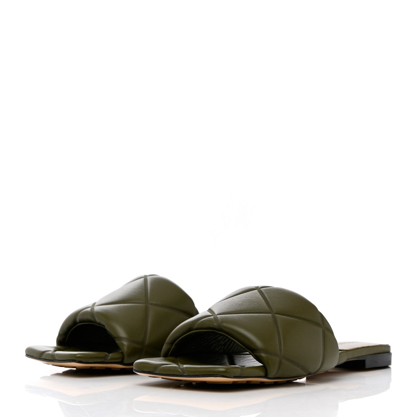 Nappa Quilted Rubber Lido Flat Sandals 39 Khaki