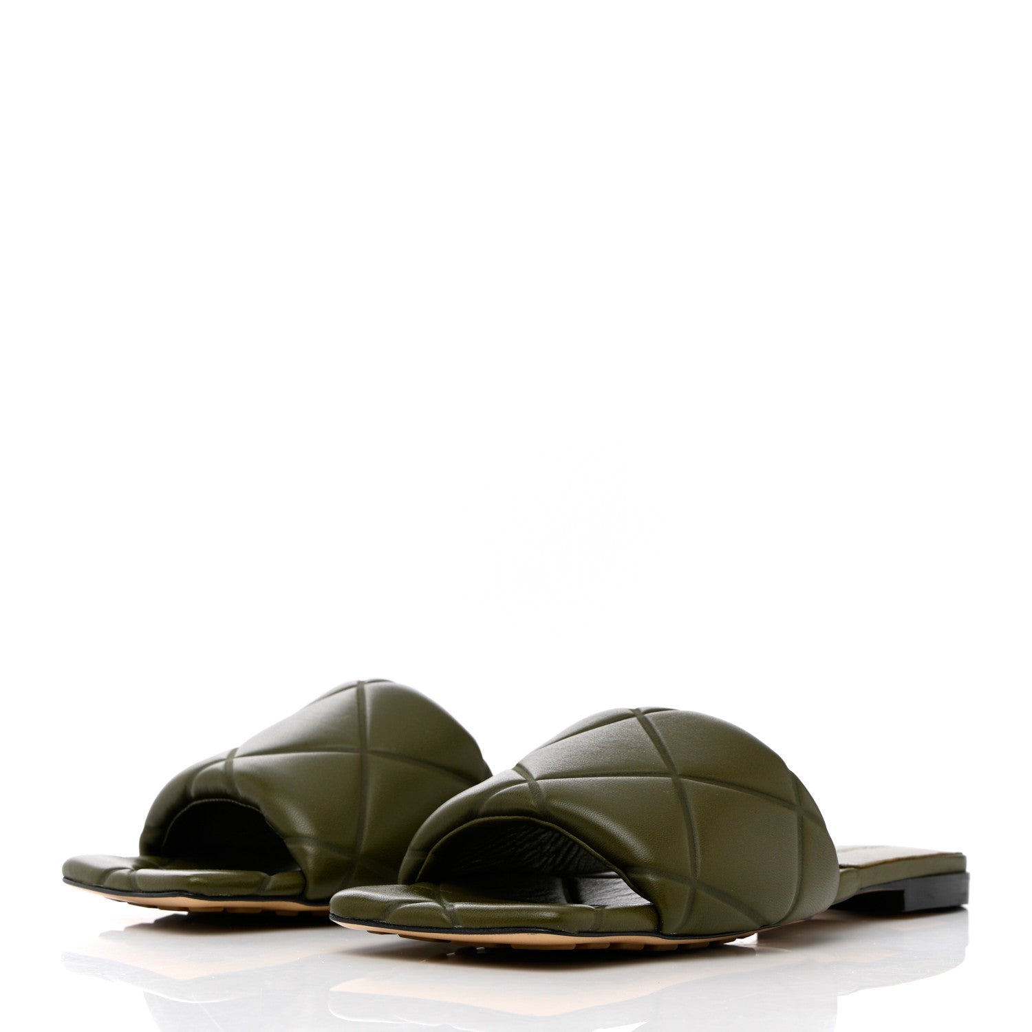 Bottega Veneta Nappa Quilted Rubber Lido Flat Sandals 39 Khaki 3 of 8