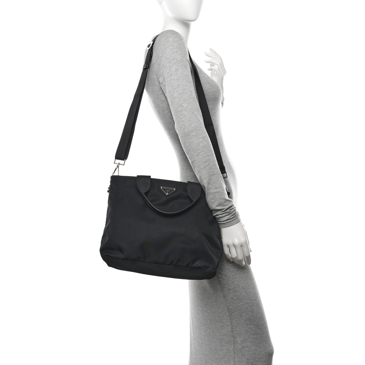 Nylon Vela East West Shopper Tote Black