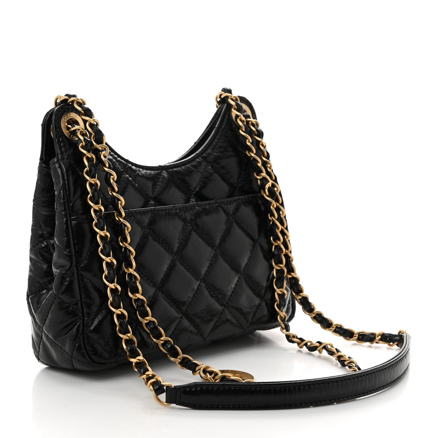 Chanel Shiny Crumpled Calfskin Quilted Small Wavy CC Hobo Black 3 of 10