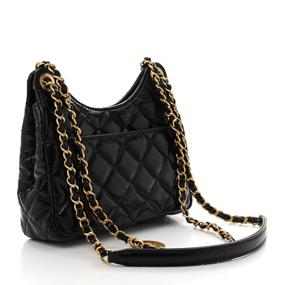 Chanel Shiny Crumpled Calfskin Quilted Small Wavy CC Hobo Black 3 of 10