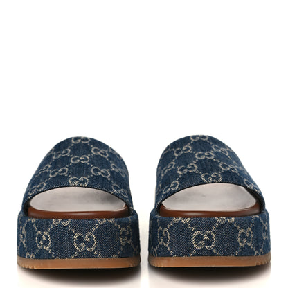 Gucci New Denim GG Monogram Angelina Platform 55mm Slide Sandals 39.5 Blue Tea 2 of 9