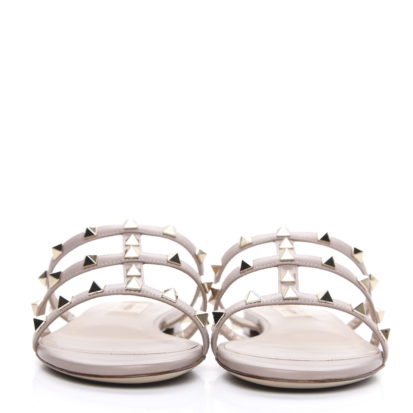 Calfskin Rockstud Caged Flat Slide Sandals 38 Poudre