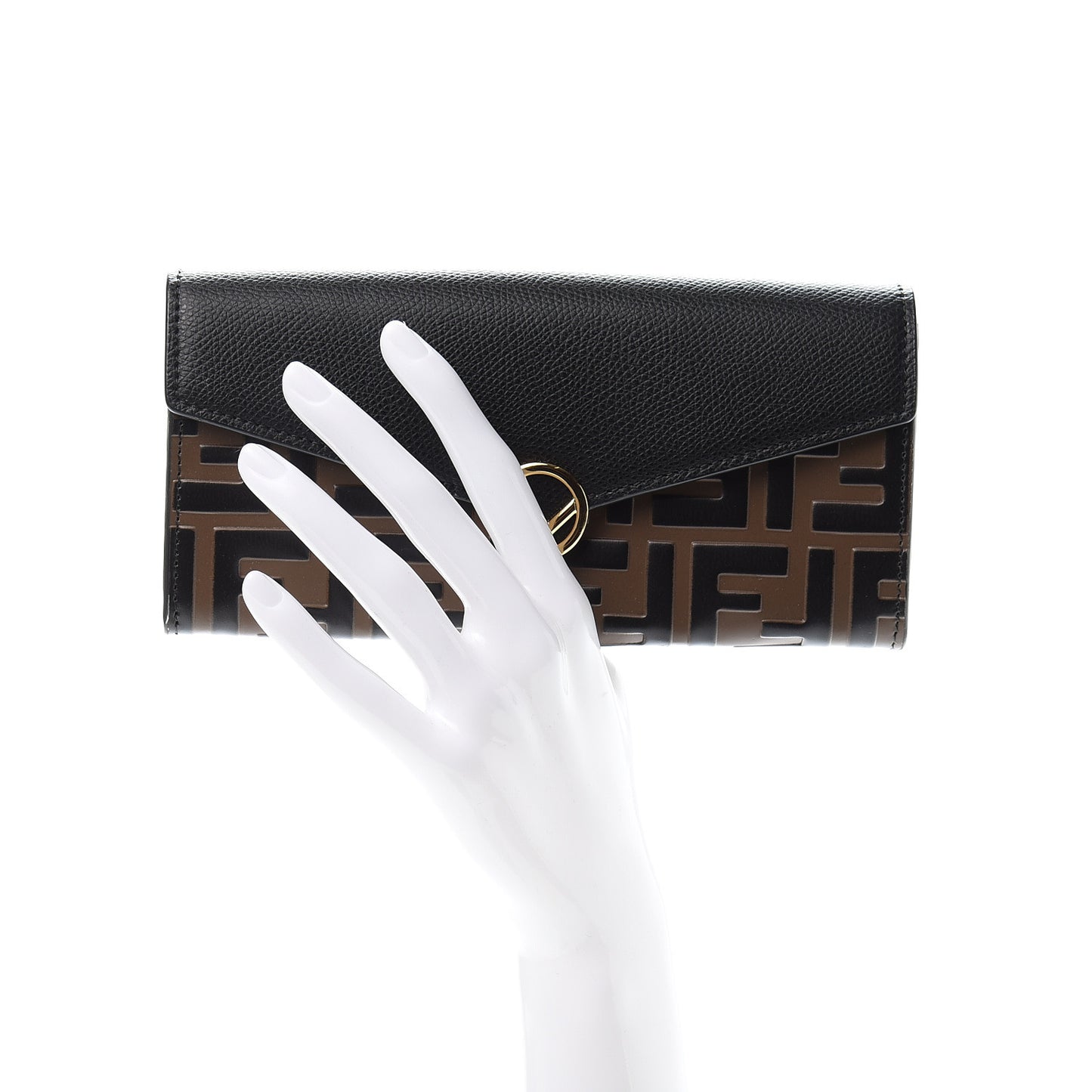 Vitello Cruise F is Fendi Bi-Color FF 1974 Embossed Continental Envelope Wallet Maya Black