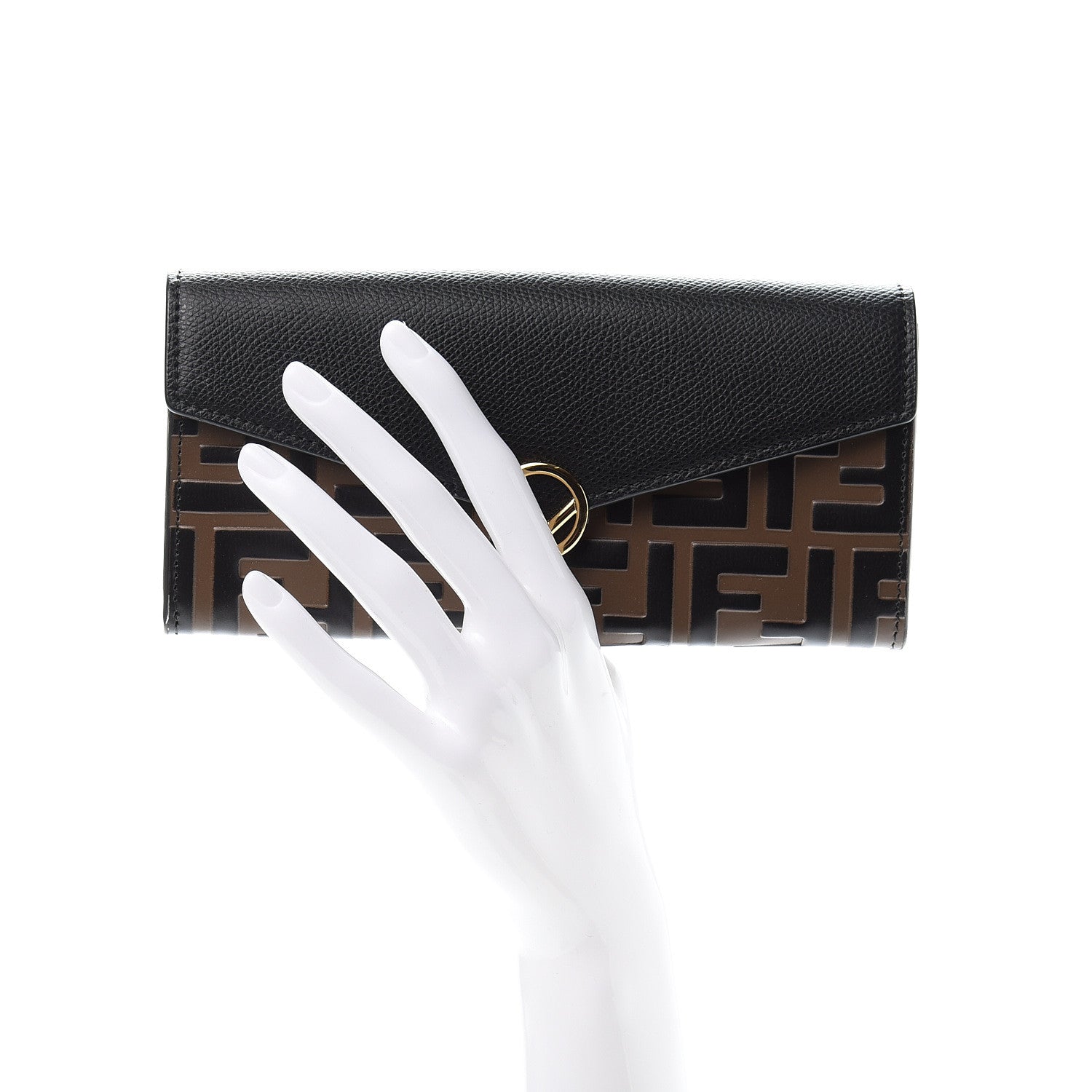 Fendi Vitello Cruise F is Fendi Bi-Color FF 1974 Embossed Continental Envelope Wallet Maya Black 2 of 11