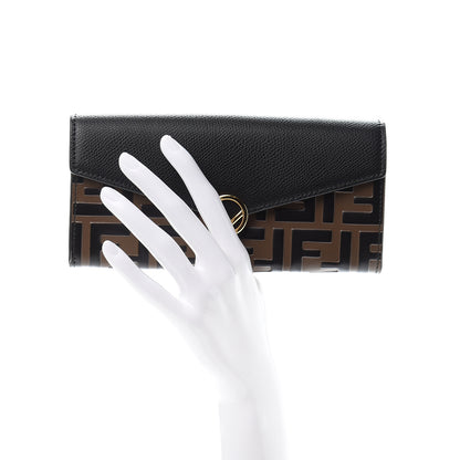 Fendi Vitello Cruise F is Fendi Bi-Color FF 1974 Embossed Continental Envelope Wallet Maya Black 2 of 11
