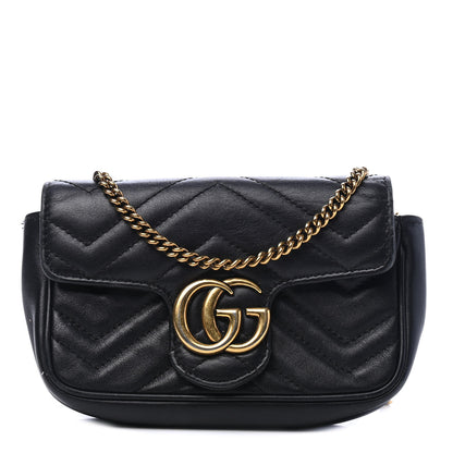 Gucci Calfskin Matelasse Super Mini GG Marmont Shoulder Bag Black 1 of 8