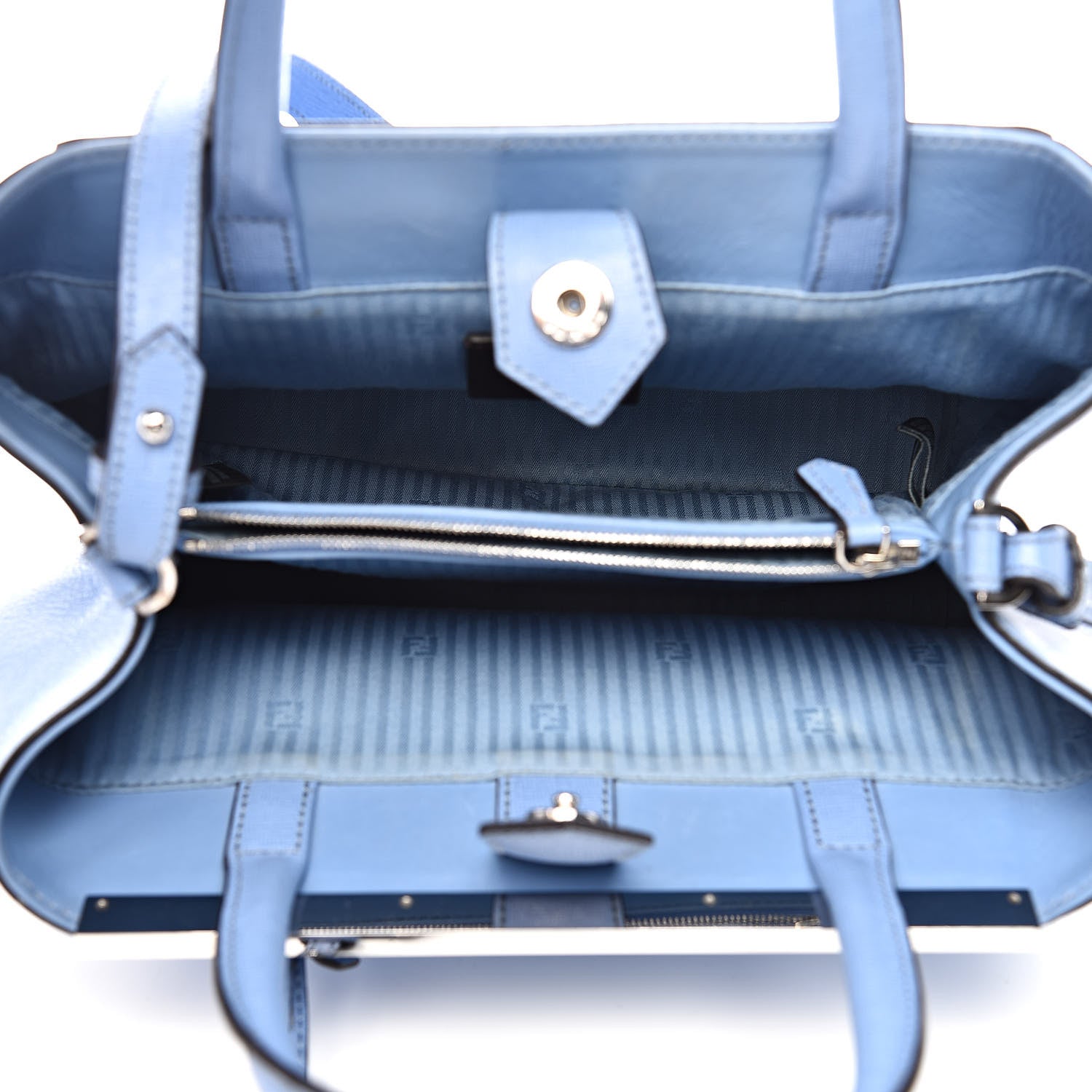 Fendi Vitello Elite Flamingo Petite 2Jours Tote Azzurro Nebula 5 of 14