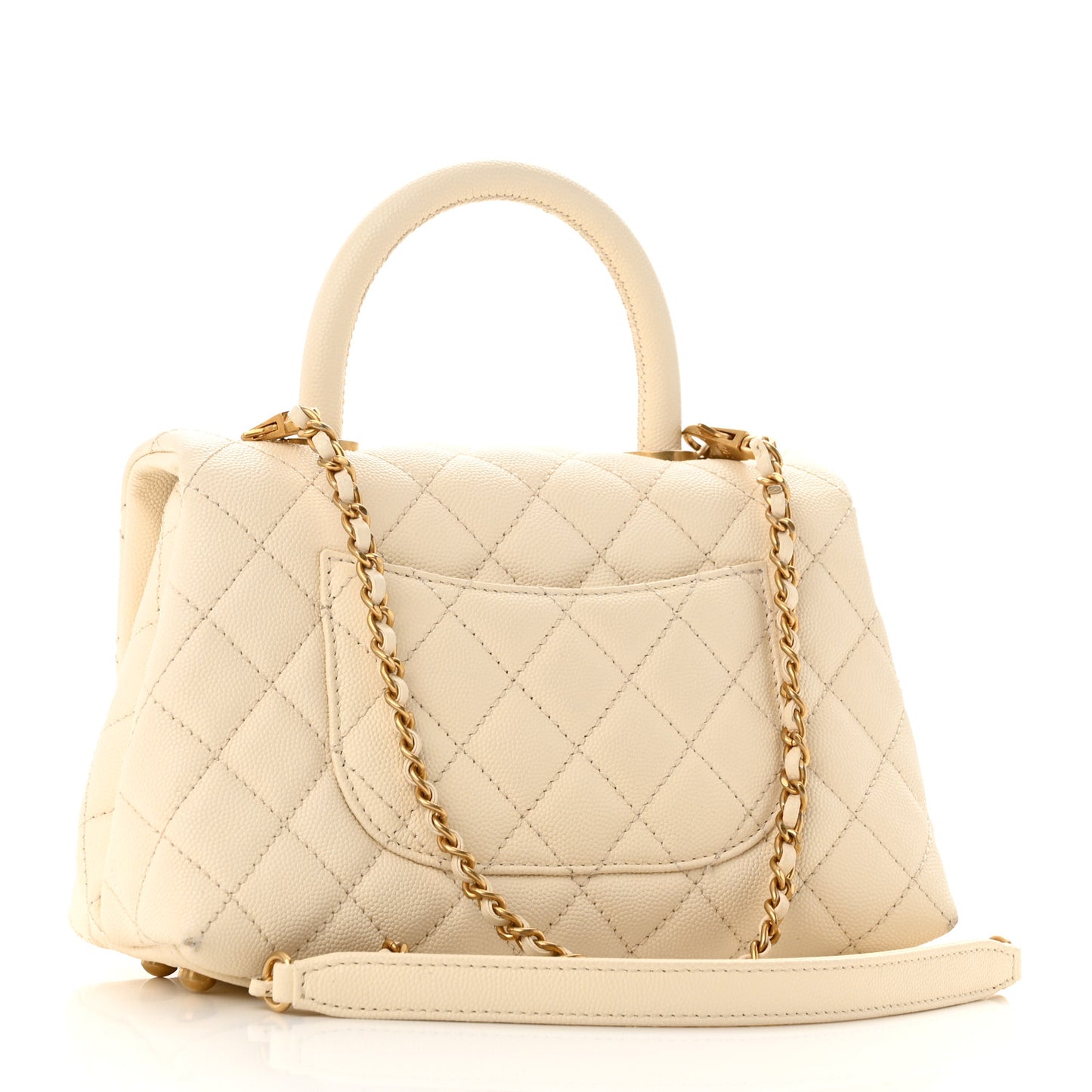 Caviar Quilted Mini Coco Handle Flap Beige