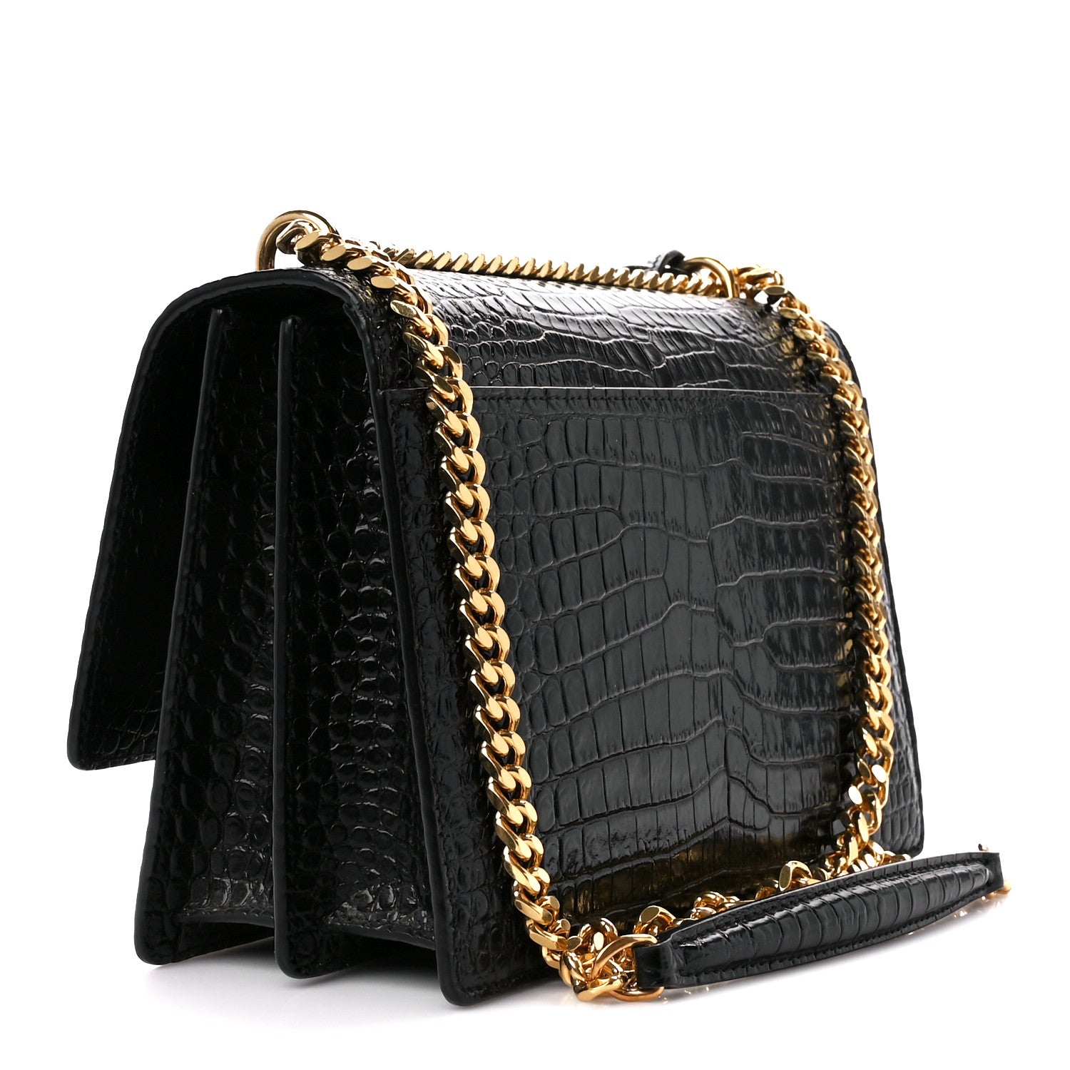 Saint Laurent Calfskin Crocodile Embossed Medium Monogram Sunset Black 4 of 16