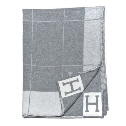 Hermes Wool Cashmere Avalon III Blanket Ecru Gris Clair 1 of 4
