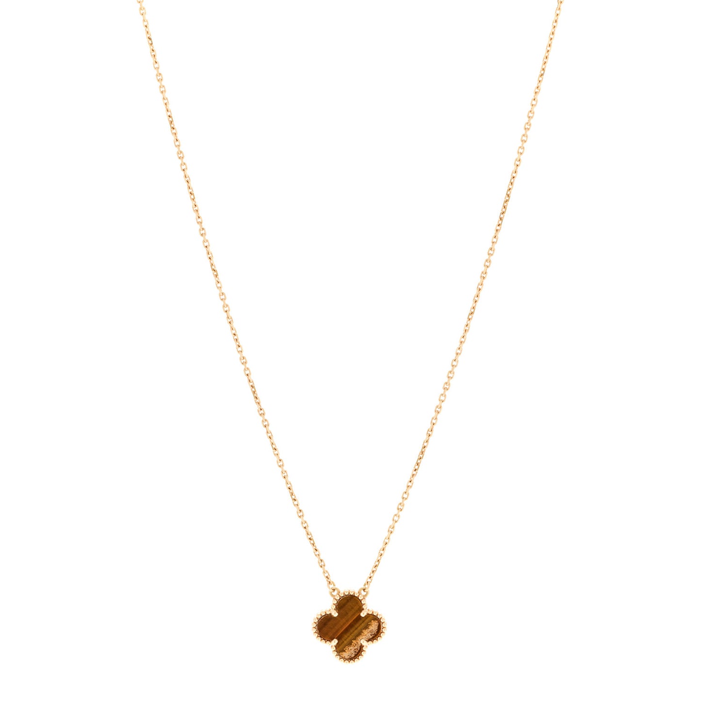 18K Yellow Gold Tiger Eye Vintage Alhambra Pendant Necklace
