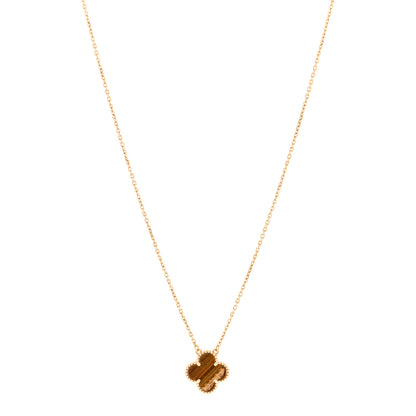 Van Cleef & Arpels 18K Yellow Gold Tiger Eye Vintage Alhambra Pendant Necklace 1 of 5