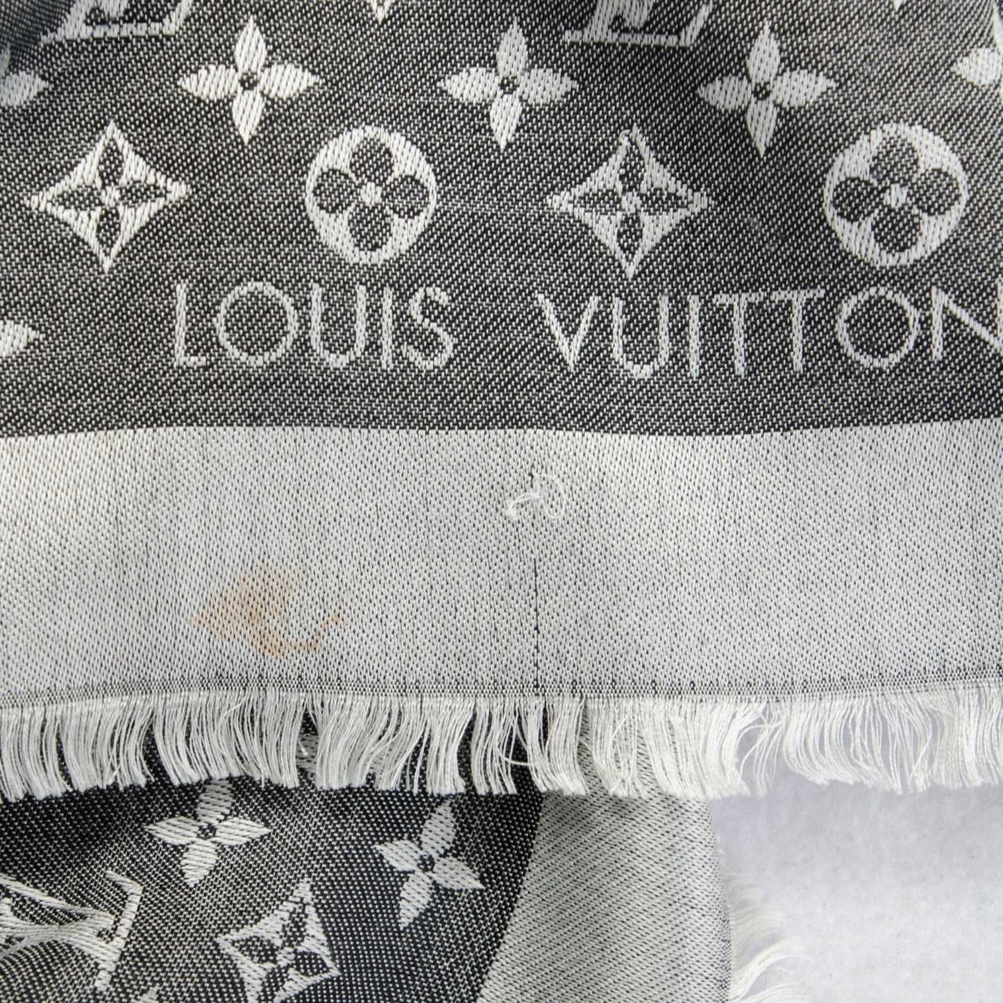 Wool Silk Monogram Denim Shawl Black